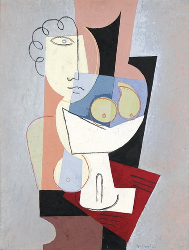 Abstraktes Stillleben mit Figur und Früchteschale (1931) - Leo Leuppi Tablo