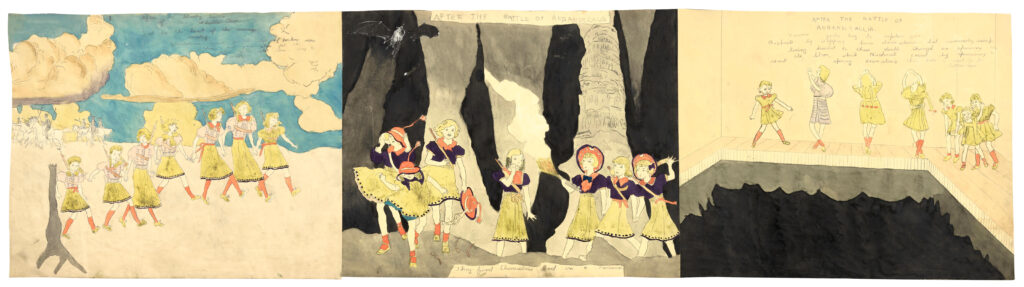 After the Bloody battle of Mc Whither Run. Lost in the heart of the enemys territory. Glandelinian c - Henry Darger Tablo