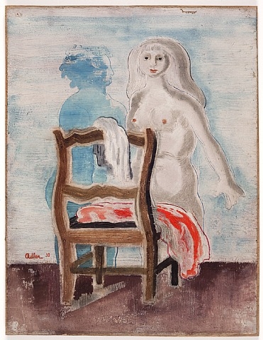 Akt mit Stuhl und rotem Tuch (1930) - Jankel Adler Tablo