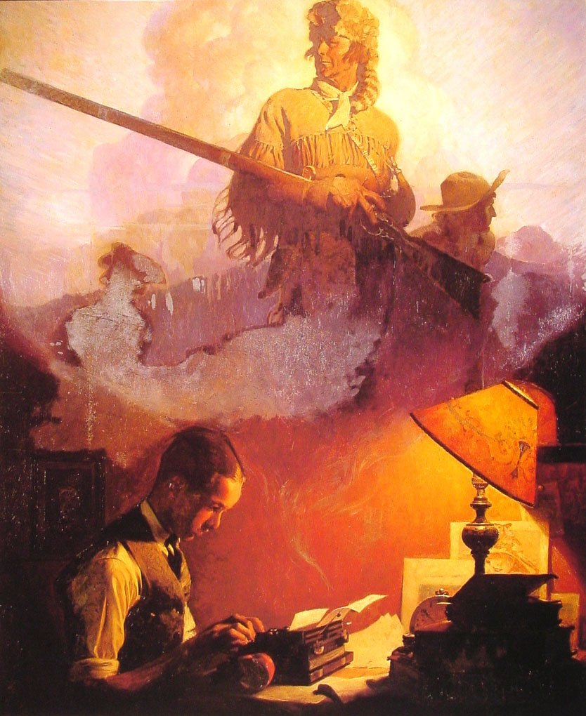 And Daniel Boone Comes to Life on the Underwood Portable (1923) - Norman Rockwell Tablo