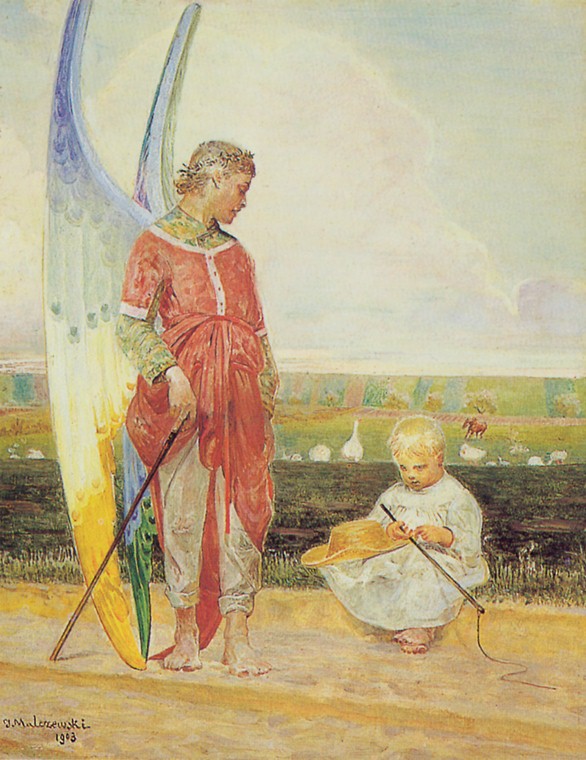 Angel and the LIttle Shepherd Boy - Jacek Malczewski Tablo