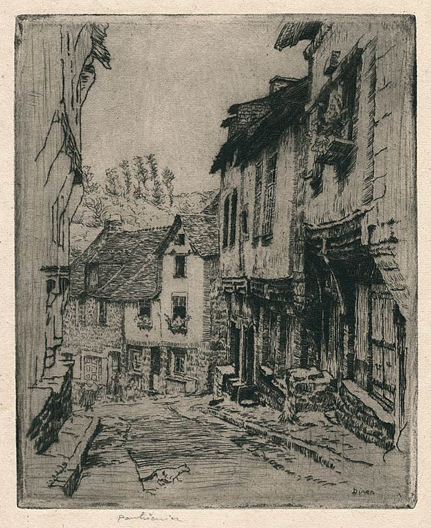 Aquafort Jerzual Street in Dinan (with Cat) (1908) - Józef Pankiewicz Tablo