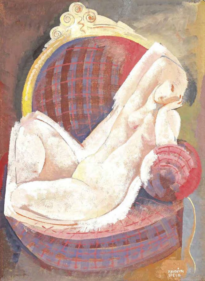 Art Deco Akt Fotelben - Béla Kádár Tablo