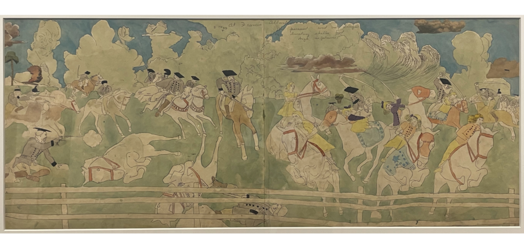 At Francis Atlanta are Pursued and in Danger by Bursting Shells and High Explosives - Henry Darger Tablo