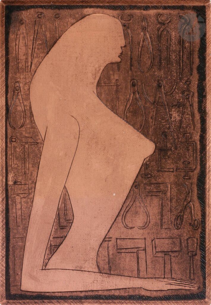 Bare Woman in Profile and Tools - Anton Prinner Tablo