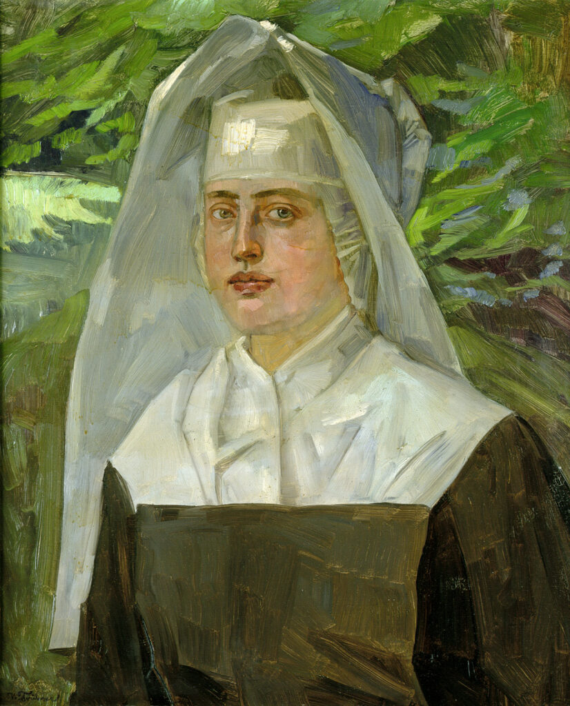 Bildnis einer Ordensschwester in einem sommerlichen Garten - Wilhelm Trübner Tablo