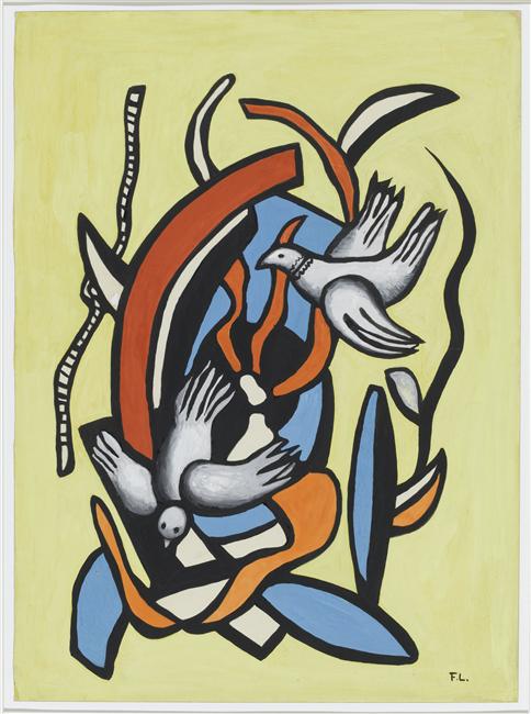 Birds on a yellow background - Fernand Léger Tablo