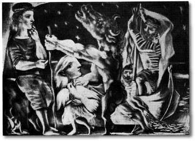 Blind Minotaur is guided by girl through the night (1934) - Pablo Picasso Tablo