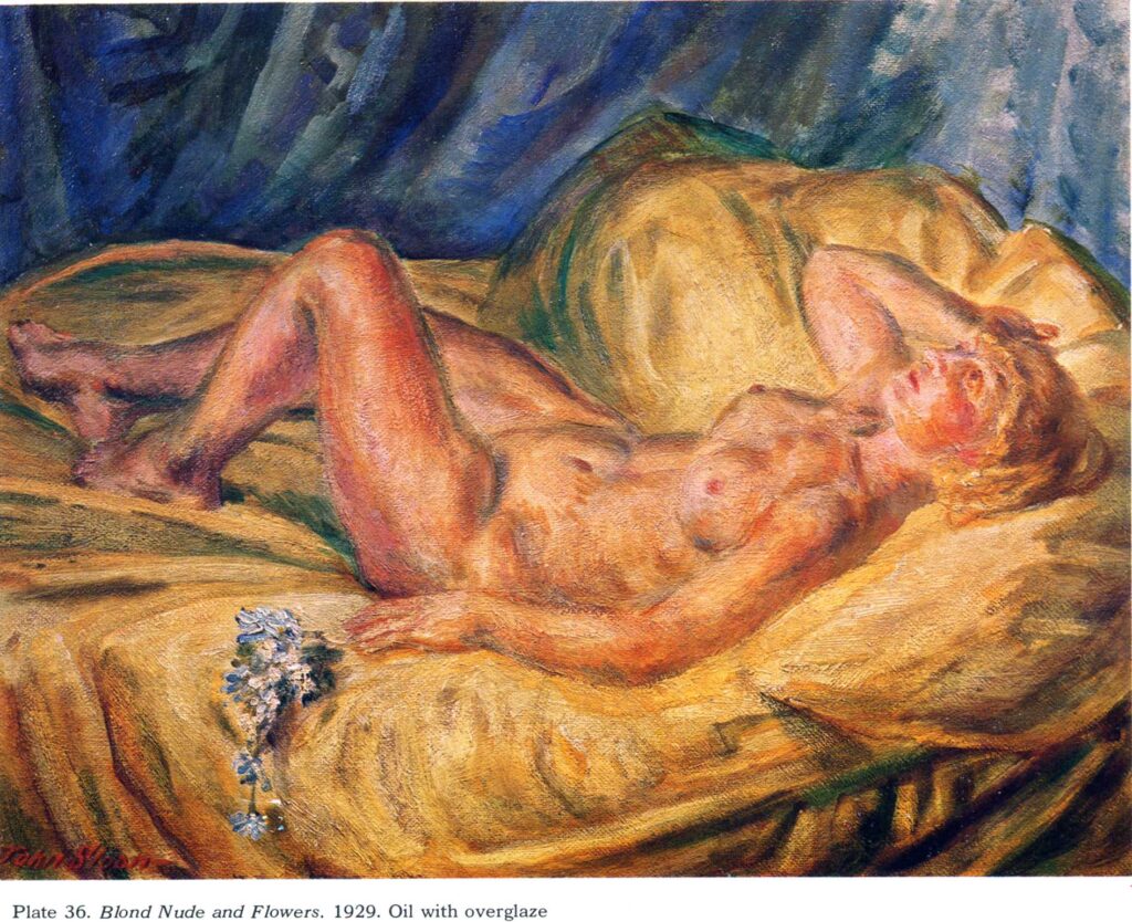 Blond Nude and Flowers (1929) - John French Sloan Tablo