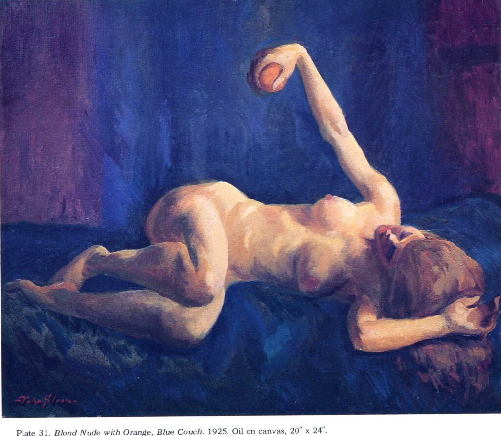 Blond Nude with Orange, Blue Couch (1925) - John French Sloan Tablo