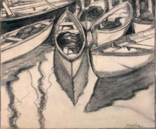 Boats in Harbor – Allan Randall Freelon Tablo