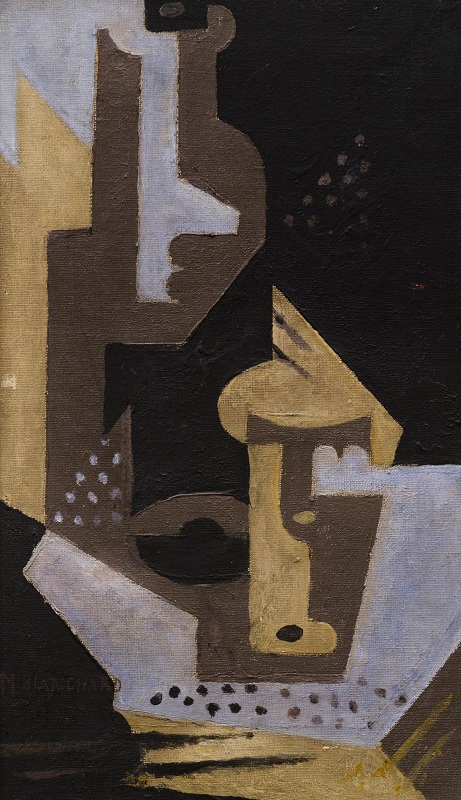 Bodegón Con Frutero, Periódico Y Vaso. Naturaleza Muerta (La Botella) (1916) - María Blanchard Tablo