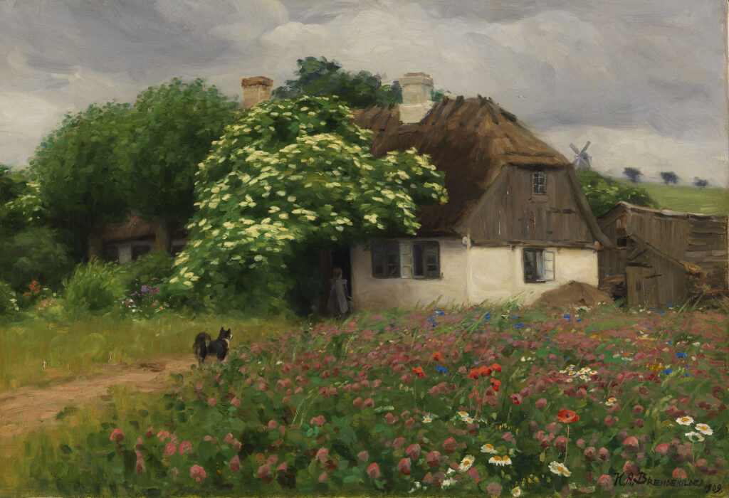 Bondehus med eng blomster (1909) - Hans Andersen Brendekilde Tablo