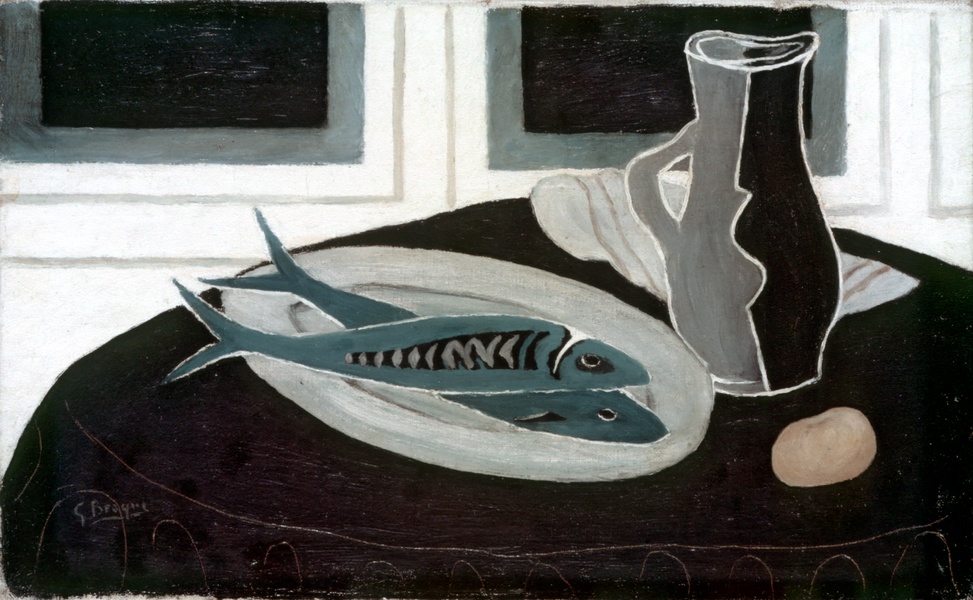 Bottle and Fish (1941) - Georges Braque Tablo