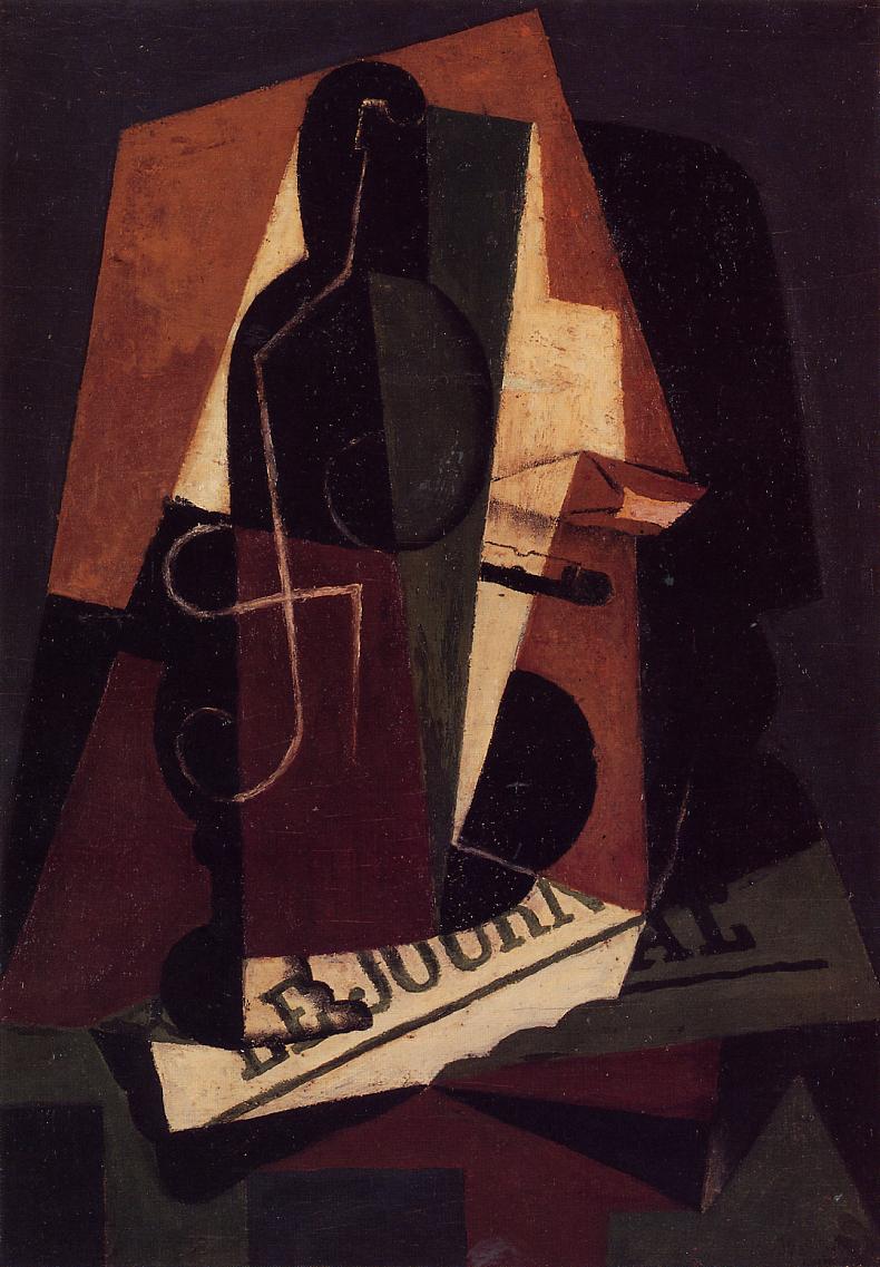 Bottle and Glass - Juan Gris Tablo