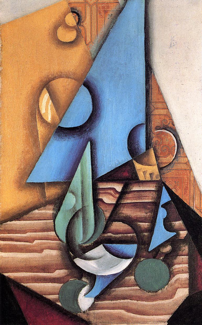 Bottle and Glass on a Table (1914) - Juan Gris Tablo