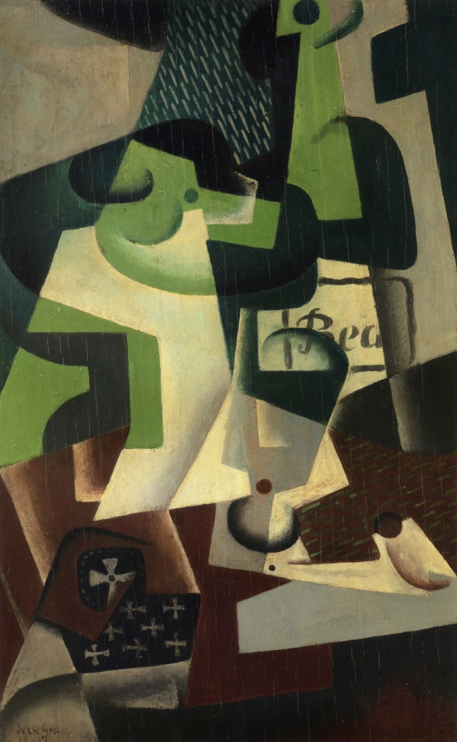 Bottle of Beaune and a Fruit Dish (1917) - Juan Gris Tablo