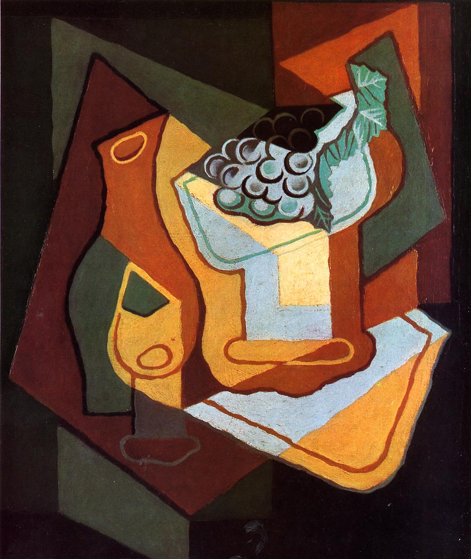 Bottle, Wine Glass and Fruit Bowl - Juan Gris Tablo