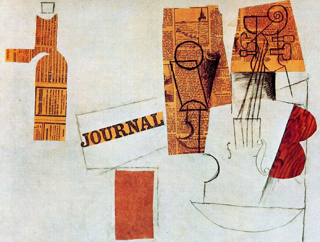 Bottle, glass, violin (1912) - Pablo Picasso Tablo