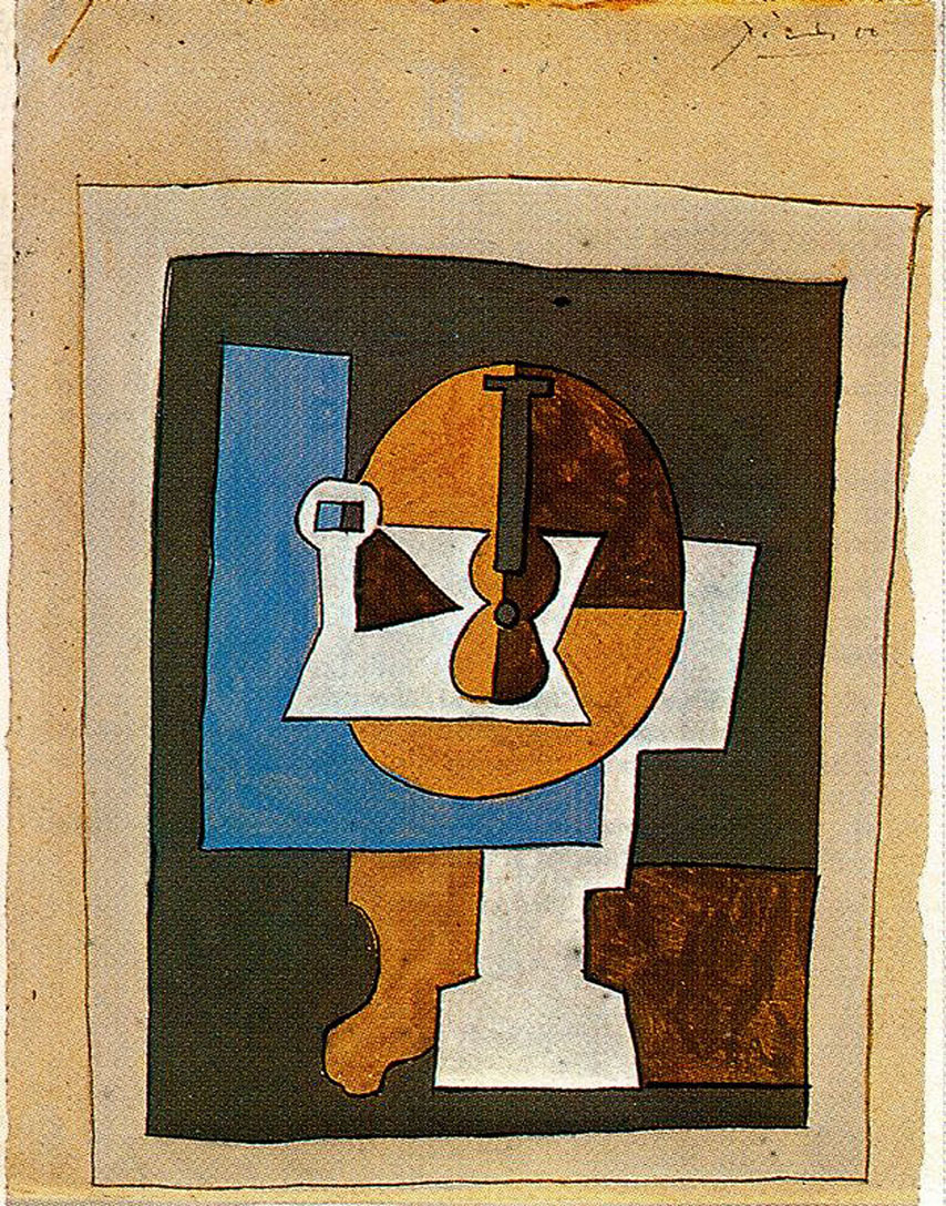 Bowl of Fruit and Guitar (1920) - Pablo Picasso Tablo