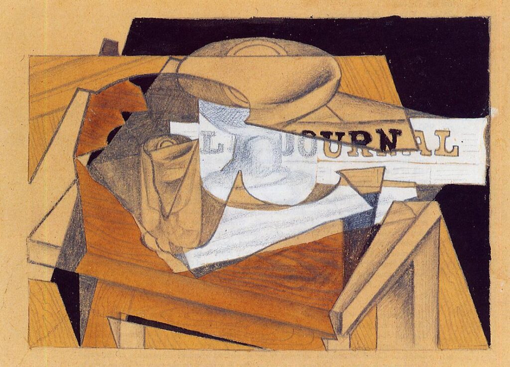 Bowl, Glass and Newspaper - Juan Gris Tablo