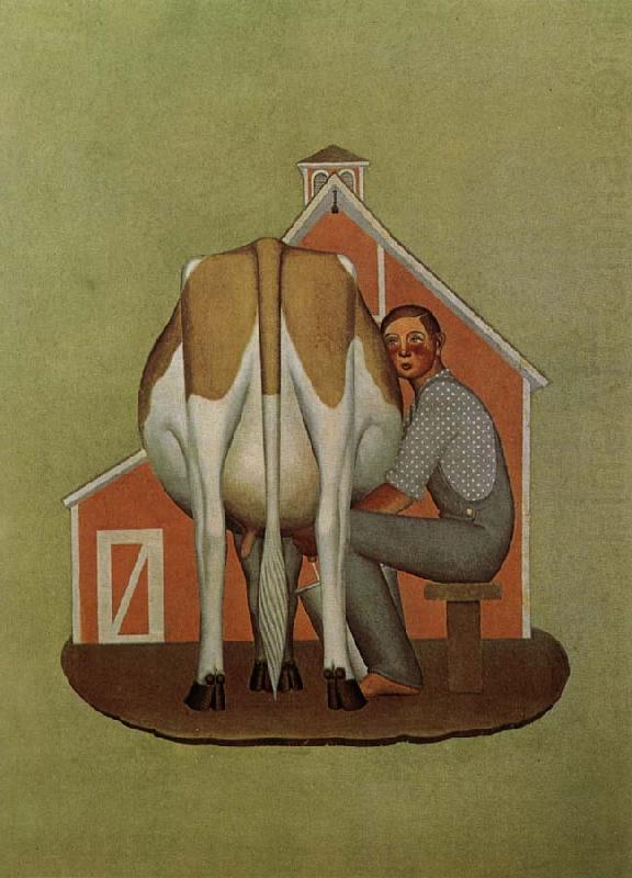 Boy Milking Cow (1932) - Grant Wood Tablo