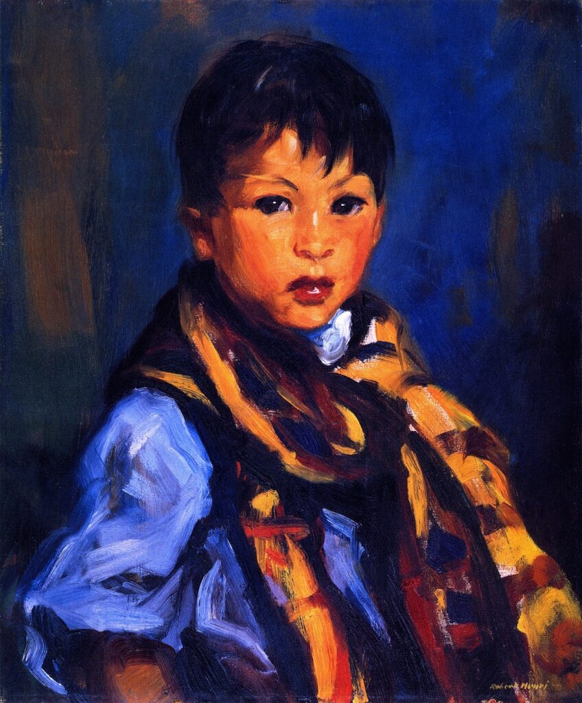 Boy with Plaid Scarf (1916) - Robert Henri Tablo