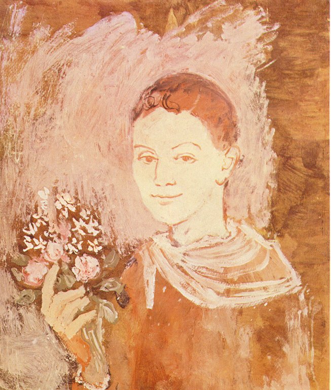 Boy with bouquet of flowers in his hand (1905) - Pablo Picasso Tablo