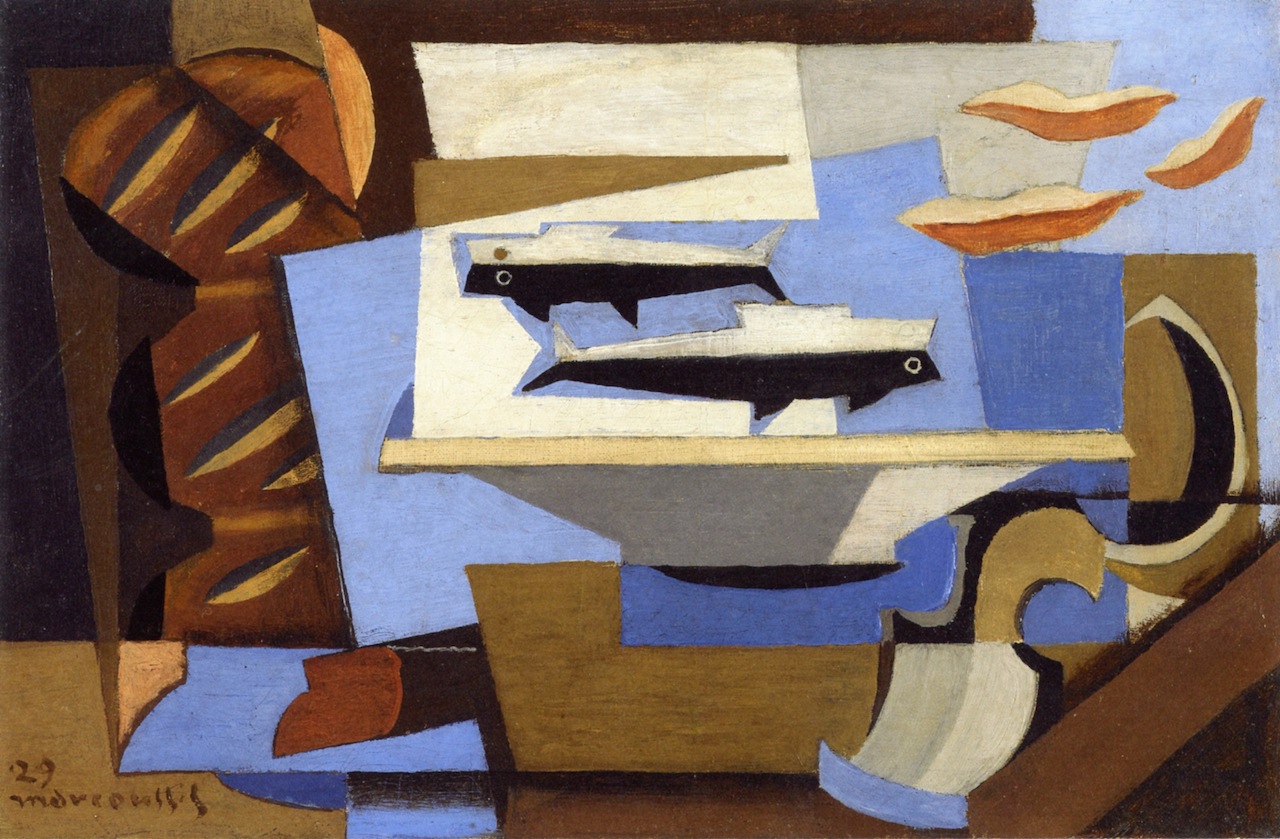 Breton Bread, Two Fish, Spoon (1929) - Louis Marcoussis Tablo