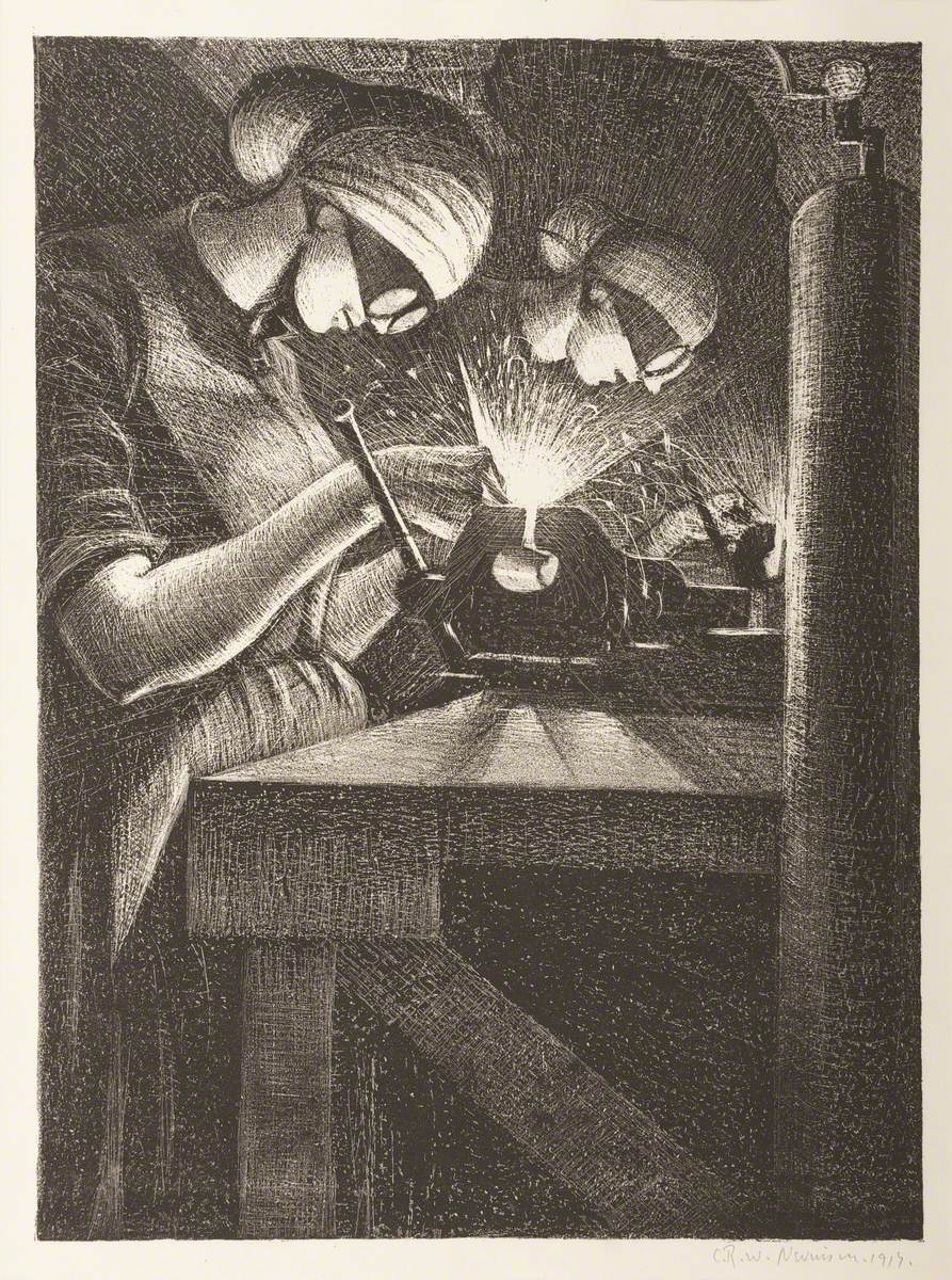 Building Aircraft. Acetylene Welder (1917) - C. R. W. Nevinson Tablo