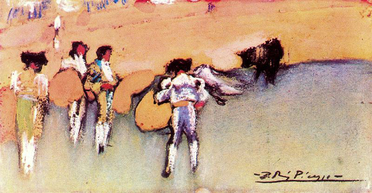 Bullfighters and bull waiting for the next move (1900) - Pablo Picasso Tablo