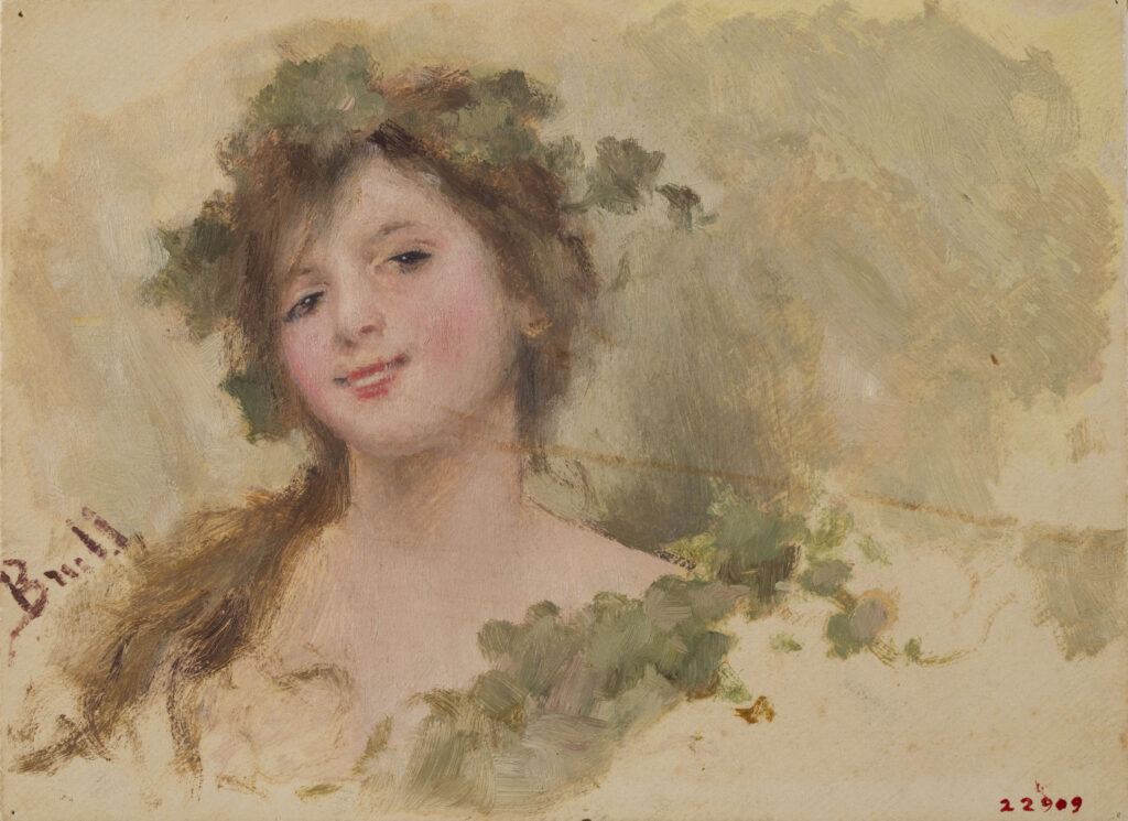 Bust of young woman smiling - Joan Brull Tablo
