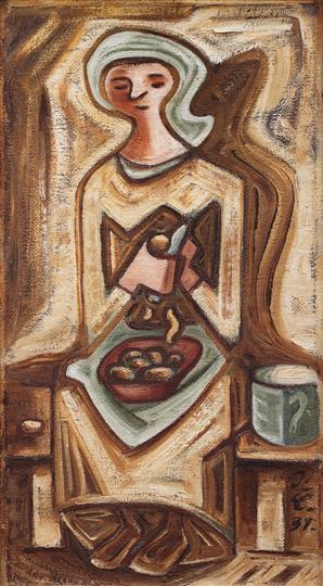 Žena s brambory (Děvče loupající brambory I) (1931) - Josef Čapek Tablo
