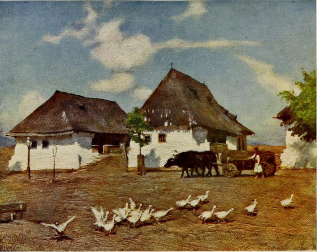 COTTAGES ON THE OUTSKIRTS OFBANFFY HUNYAD (1909) - Marianne Stokes Tablo