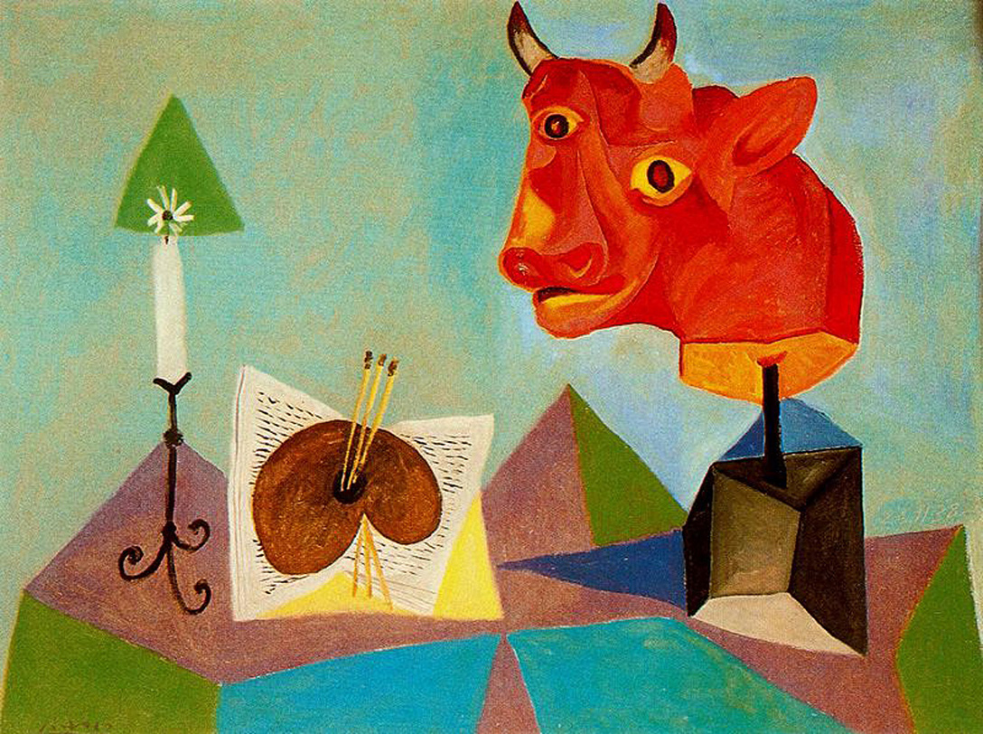 Candle, palette, head of red bull (1938) - Pablo Picasso Tablo