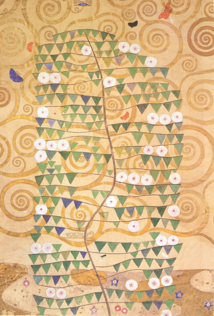 Cartoon for the frieze of the Villa Stoclet in Brussels right part of the tree of life (1905) - Gustav Klimt Tablo