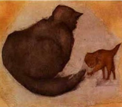 Cat and Kitten – Edward Burne-Jones Tablo