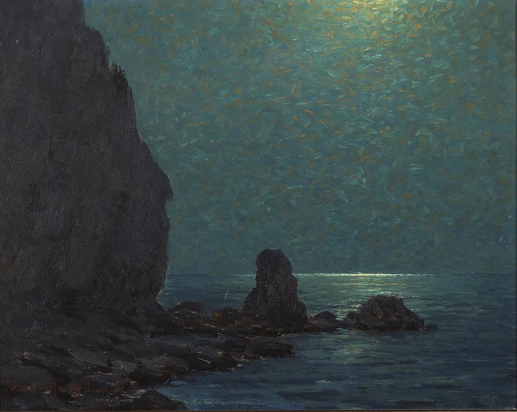 Catalina Island Coast Under a Moonlit Sky - Granville Redmond Tablo