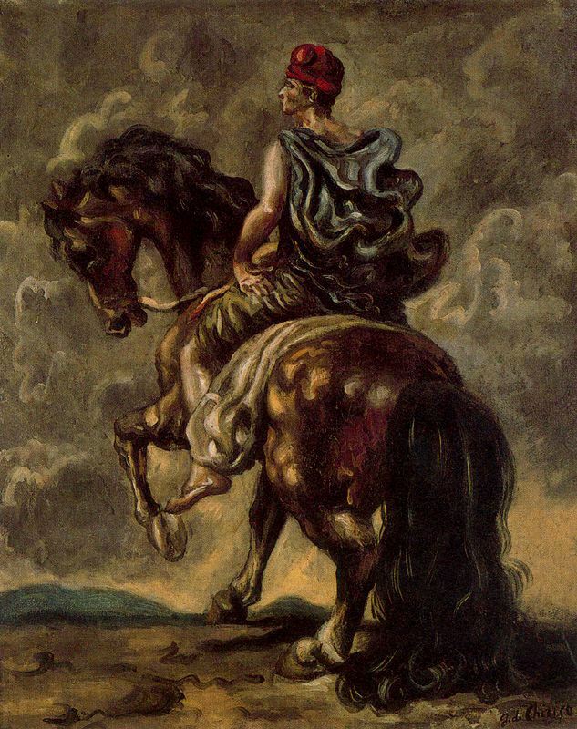 Cavalryman with a Red Hat and a Blue Cloak – Giorgio de Chirico Tablo