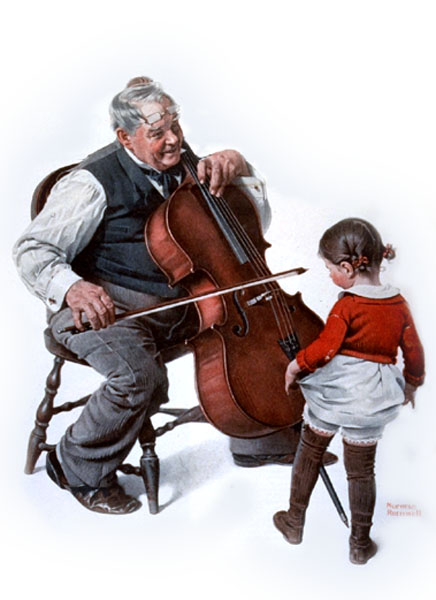 Chello OldMan LittleGirl (1923) - Norman Rockwell Tablo