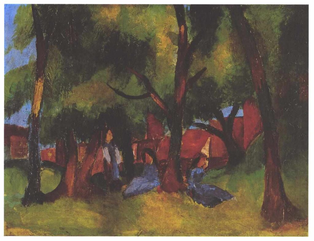 Children and sunny trees (1913) - August Macke Tablo