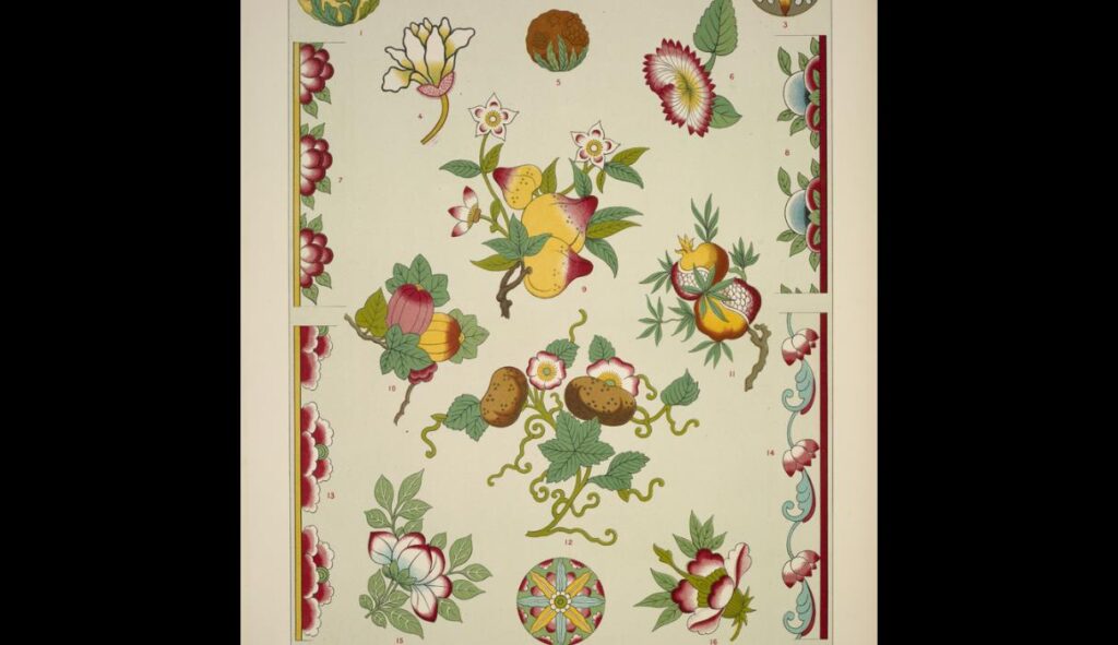 Chinese Ornament no. 1. Conventional renderings of fruit and flowers - Owen Jones Tablo