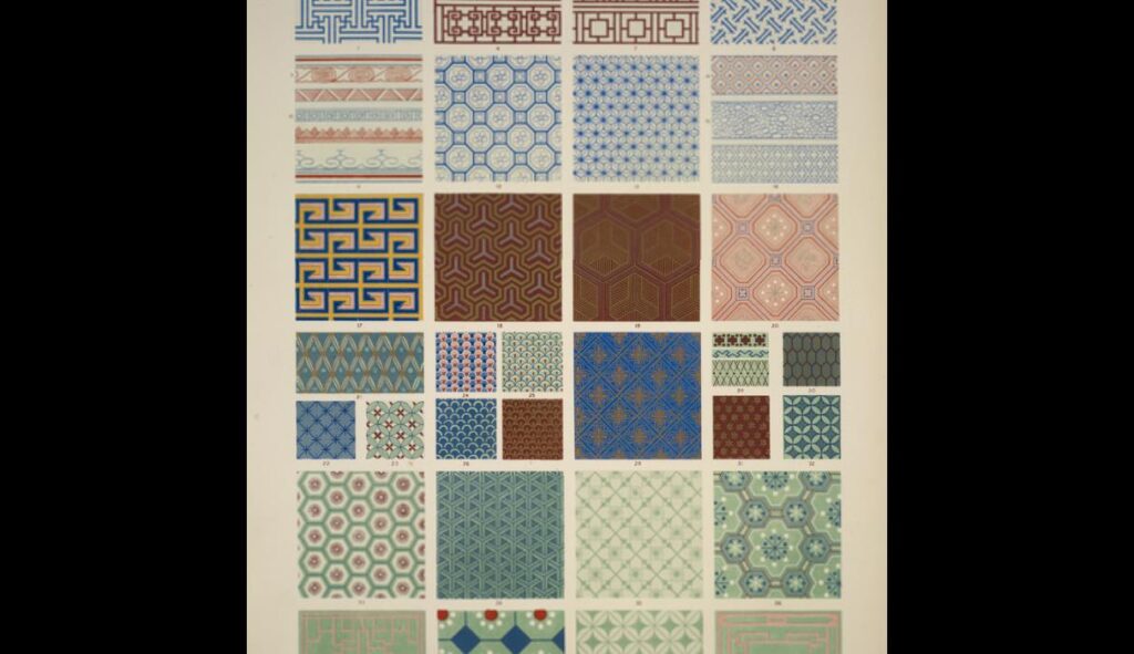 Chinese Ornament no. 1. Ornaments painted on porcelain and wood from woven fabrics – Owen Jones Tablo