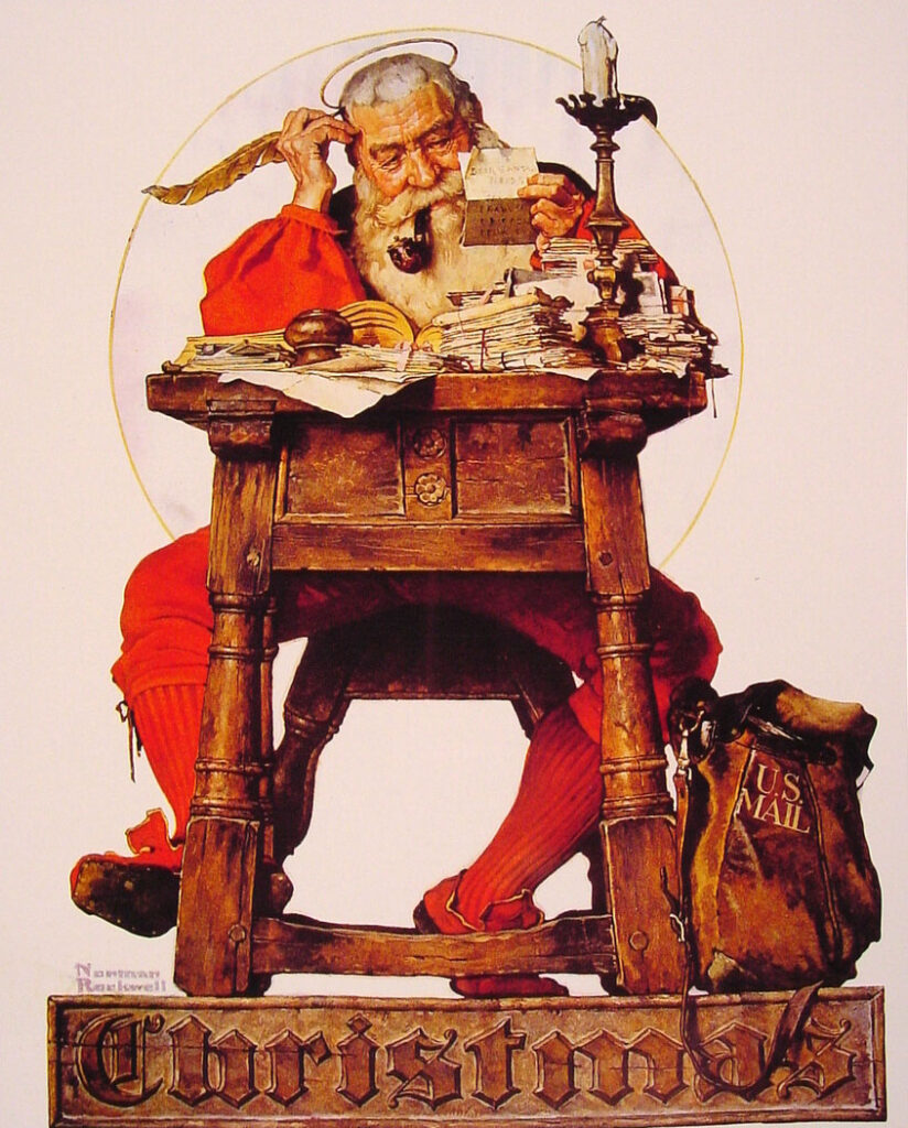 Christmas Santa Reading Mail (1935) - Norman Rockwell Tablo