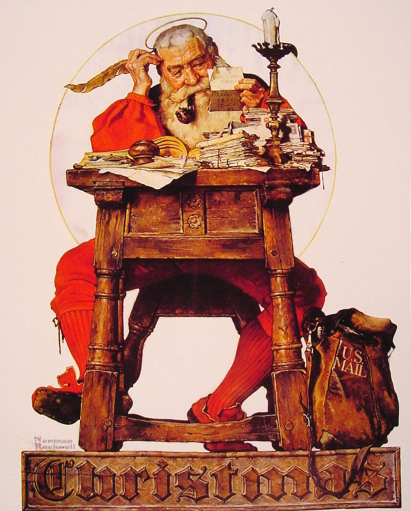 Christmas Santa Reading Mail (1935) - Norman Rockwell Tablo