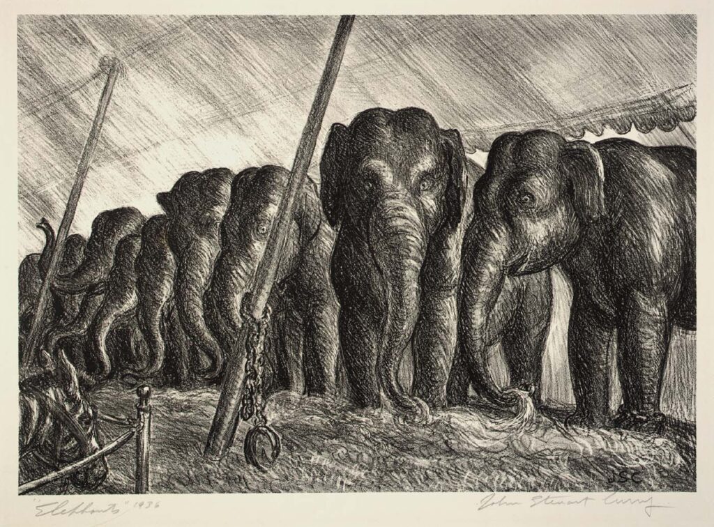 Circus Elephants (1936) - John Steuart Curry Tablo