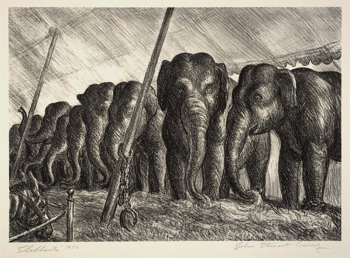 Circus Elephants (1936) - John Steuart Curry Tablo