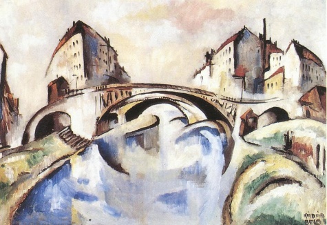 Cityscape with Bridge (1910) - Béla Kádár Tablo