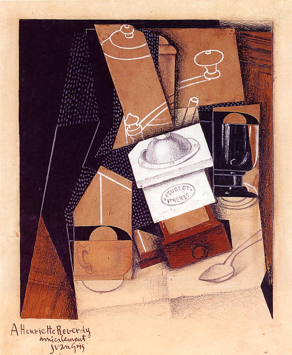 Coffee Grinder, Cup and Glass on a Table (1915) - Juan Gris Tablo