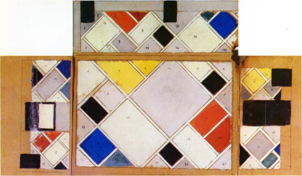 Color design for walls and ceiling of the Ciné dancing in the Aubette - Theo van Doesburg Tablo